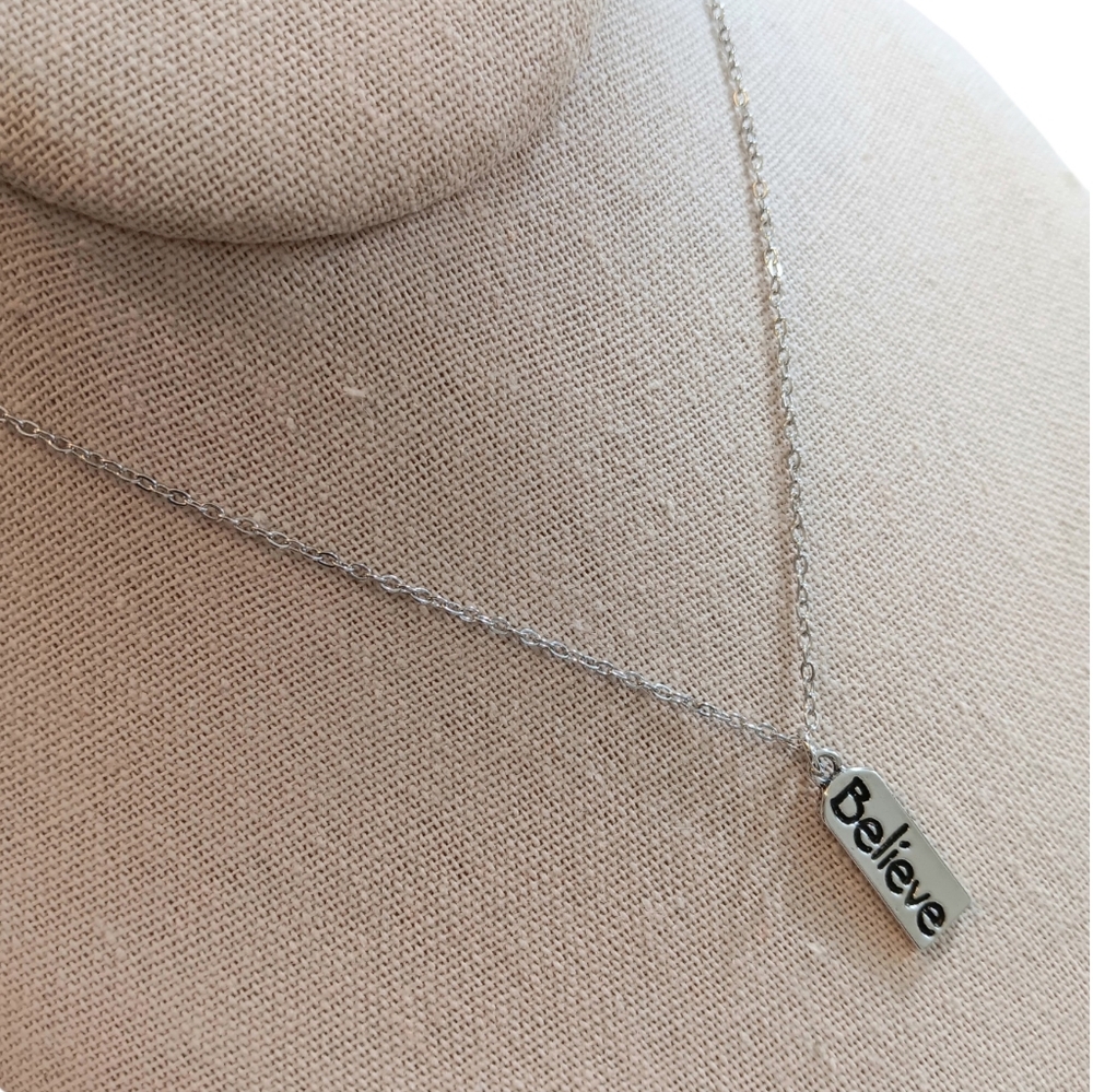 Believe Tag Charm and Stainless-Steel Chain Necklace NWT